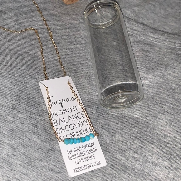 Boutique Turquoise Gems Bar Gold Overlay Necklace - Picture 2 of 4